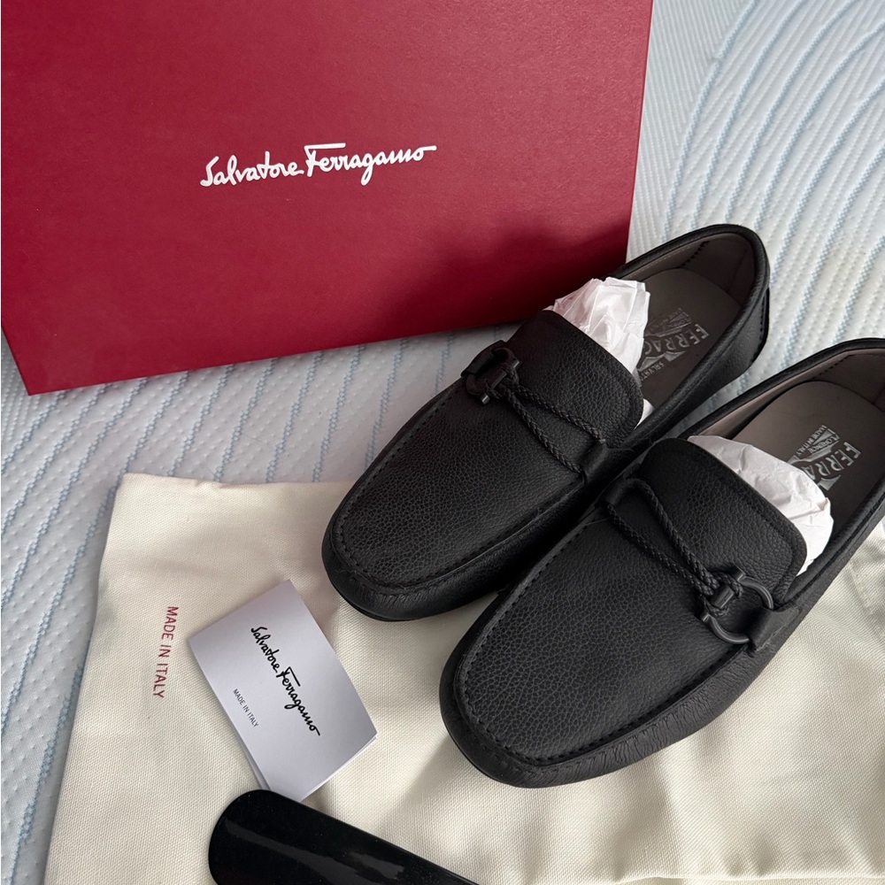 Salvatore Ferragamo Black Textured Loafers
